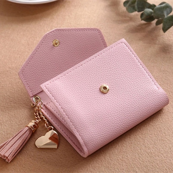 Real Pink Leather Wallet w pendant & tassel - Picture 3 of 6